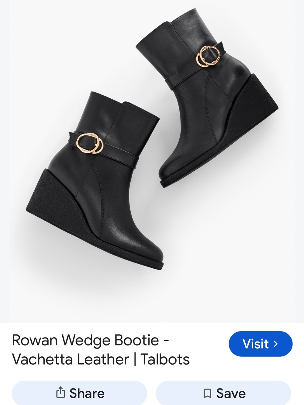 Talbots Black Leather Wedge Booties with Gold Buckle